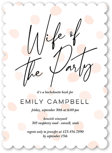 Wife of The Party Bachelorette Party Invitation, Beige, 5x7, Pearl Shimmer Cardstock, Scallop