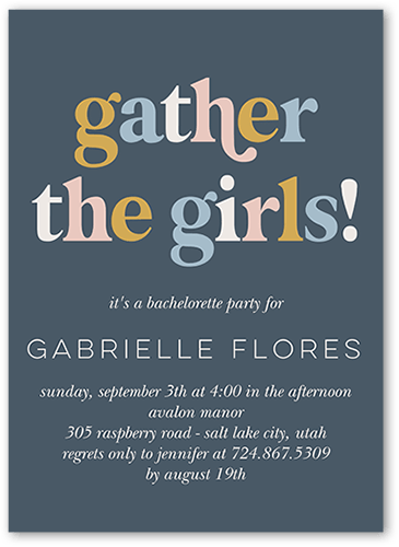 Girls Get Together Bachelorette Party Invitation, Grey, 5x7 Flat, Standard Smooth Cardstock, Square