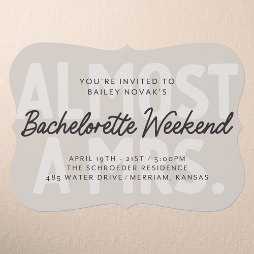Almost There Bachelorette Party Invitation, Brown, 5x7 Flat, Pearl Shimmer Cardstock, Bracket