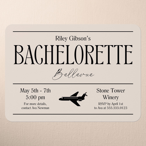 Destination Details Bachelorette Party Invitation, Beige, 5x7 Flat, Pearl Shimmer Cardstock, Rounded