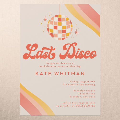 Disco Daydream Bachelorette Party Invitation, Beige, 5x7 Flat, 100% Recycled Cardstock , Square