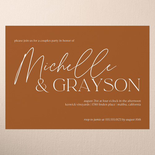 Typeface Names Couples Party Invitation, Orange, 5x7 Flat, Standard Smooth Cardstock, Square, Orange
