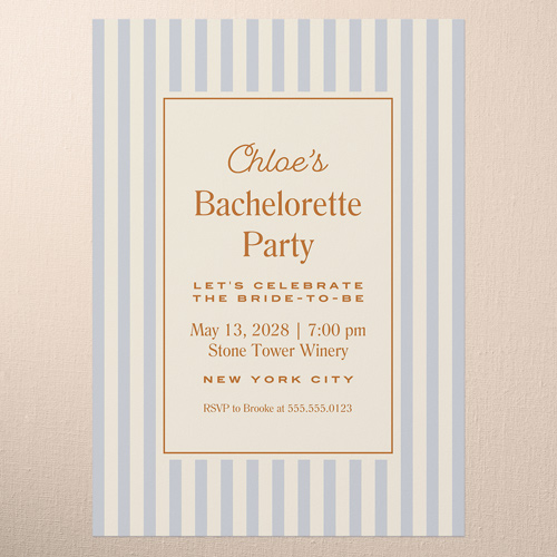 Pinstripe Passion Bachelorette Party Invitation, Gray, 5x7 Flat, Pearl Shimmer Cardstock, Square