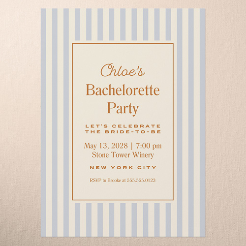 Pinstripe Passion Bachelorette Party Invitation, Gray, 5x7 Flat, Write Your Own Greeting, 100% Recycled Cardstock , Square