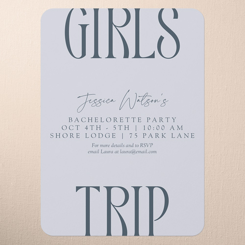 Big Trip Bachelorette Party Invitation, Gray, 5x7 Flat, Pearl Shimmer Cardstock, Rounded