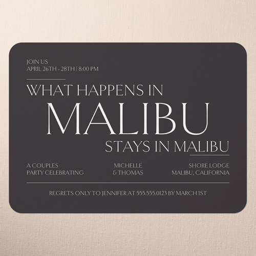 Iconic Trip Couples Party Invitation, Black, 5x7 Flat, Write Your Own Greeting, Pearl Shimmer Cardstock, Rounded