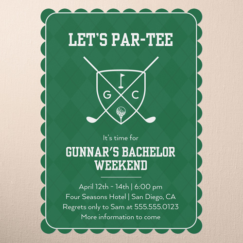 Par Paradise Bachelor Party Invitation, Green, 5x7 Flat, Pearl Shimmer Cardstock, Scallop