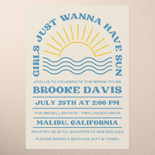 Sunny Seascape Bachelorette Party Invitation, Beige, 5x7 Flat, Luxe Double-Thick Cardstock, Square, Cream
