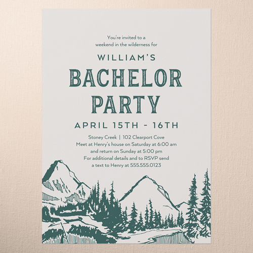 Serene Mountains Bachelor Party Invitation, Beige, 5x7 Flat, Pearl Shimmer Cardstock, Square, Cream