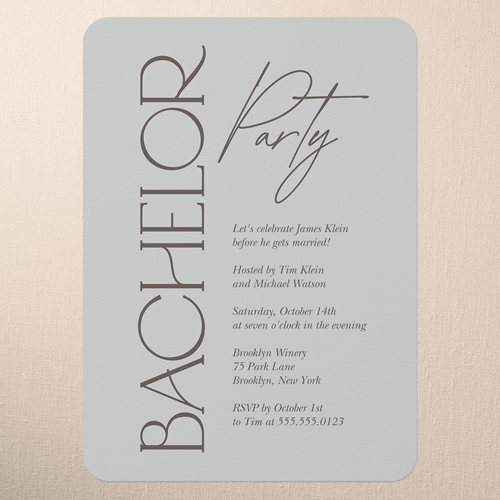 Timeless Headline Bachelor Party Invitation, Gray, 5x7 Flat, Write Your Own Greeting, Pearl Shimmer Cardstock, Rounded