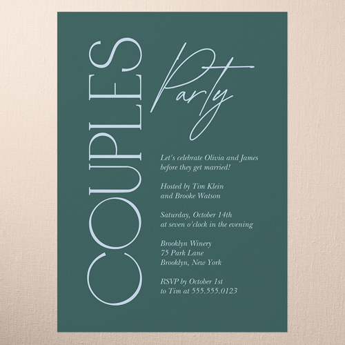 Timeless Type Couples Party Invitation, Green, 5x7 Flat, Write Your Own Greeting, Luxe Double-Thick Cardstock, Square