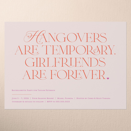 Delightful Dedication Bachelorette Party Invitation, Pink, 5x7 Flat, Luxe Double-Thick Cardstock, Square