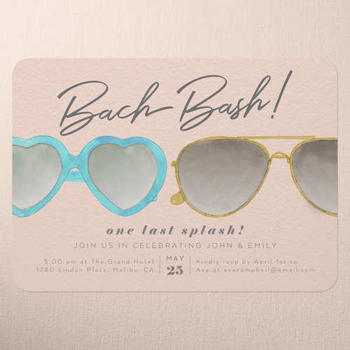 Glasses Galore Bachelorette Party Invitation, Pink, 5x7 Flat, 100% Recycled Cardstock , Rounded