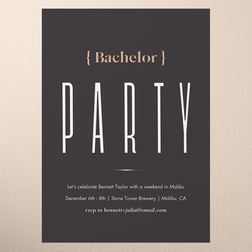 Tasteful Type Bachelor Party Invitation, Black, 5x7 Flat, Matte, Signature Smooth Cardstock, Square