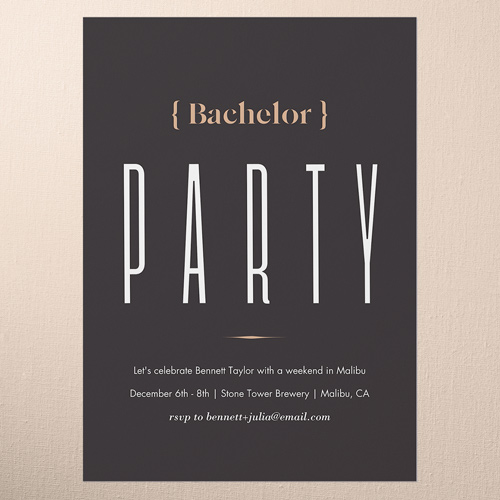 Tasteful Type Bachelor Party Invitation, Black, 5x7 Flat, Standard Smooth Cardstock, Square