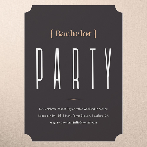 Tasteful Type Bachelor Party Invitation, Black, 5x7 Flat, Matte, Signature Smooth Cardstock, Ticket