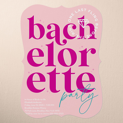 Bright Stamp Bachelorette Party Invitation, Pink, 5x7 Flat, Pearl Shimmer Cardstock, Bracket
