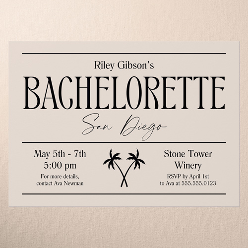 Destination Details Bachelorette Party Invitation, White, 5x7 Flat, Matte, Signature Smooth Cardstock, Square