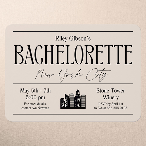 Destination Details Bachelorette Party Invitation, Grey, 5x7 Flat, Pearl Shimmer Cardstock, Rounded