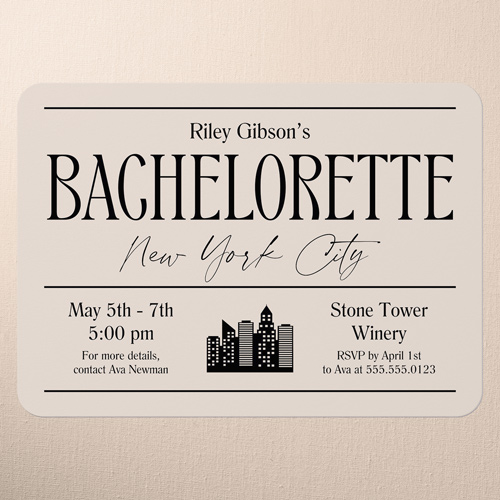 Destination Details Bachelorette Party Invitation, Grey, 5x7 Flat, 100% Recycled Cardstock , Rounded, Silver Lining