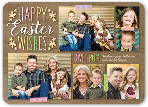 Woodgrain Wishes Collage Easter Card, Brown, Matte, Signature Smooth Cardstock, Rounded