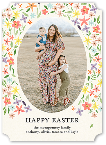 Festive Blossoms Easter Card, Beige, 5x7 Flat, Pearl Shimmer Cardstock, Ticket