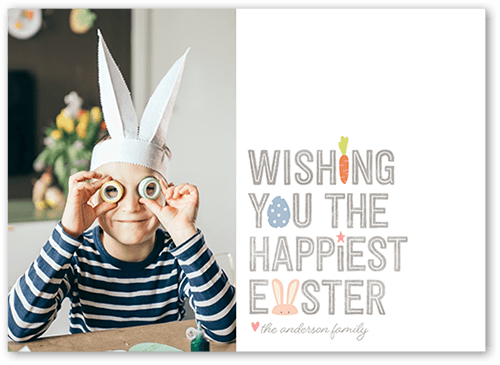 Bunny Icons Easter Card, White, 5x7 Flat, Luxe Double-Thick Cardstock, Square