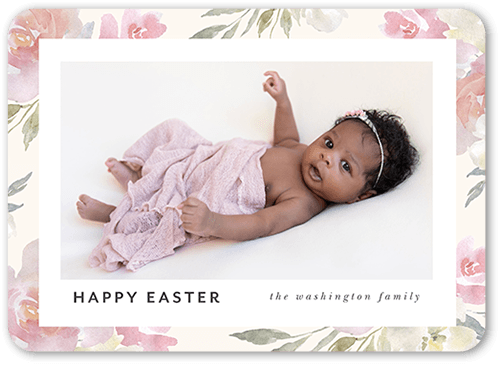 Floral Edge Easter Card, White, 5x7 Flat, Standard Smooth Cardstock, Rounded, White