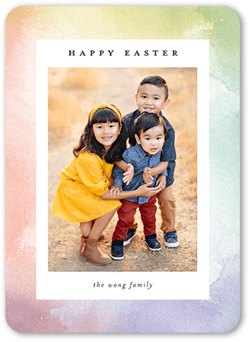 Watercolor Background Easter Card, White, 5x7 Flat, Matte, Signature Smooth Cardstock, Rounded, White