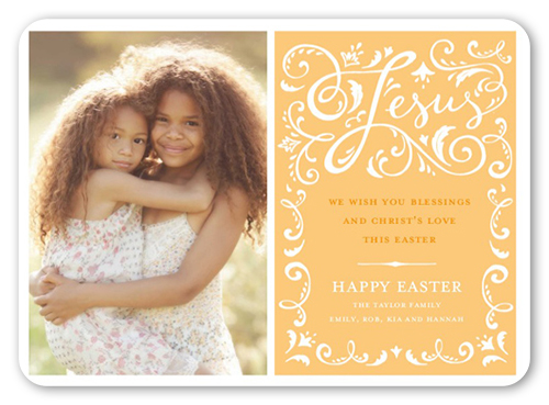 Refined Floral Easter Card, Orange, 100% Recycled Cardstock , Rounded
