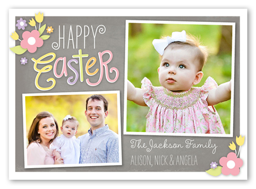Floral Embellishments Easter Card, Brown, 100% Recycled Cardstock , Square