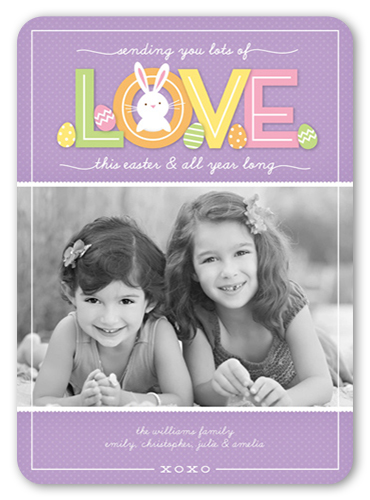 Bunny Love Easter Card, Purple, Pearl Shimmer Cardstock, Rounded