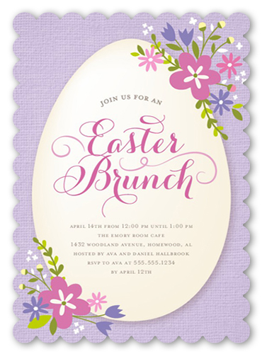 Easter Blooms Easter Invitation, Purple, White, Pearl Shimmer Cardstock, Scallop
