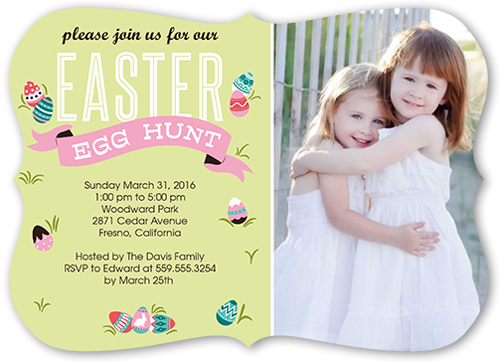Egg Hunt Banner Easter Invitation, Green, Pearl Shimmer Cardstock, Bracket