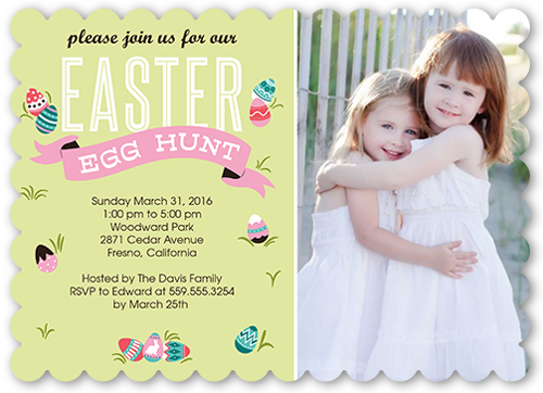 Egg Hunt Banner Easter Invitation, Green, 100% Recycled Cardstock , Scallop