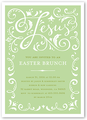 Ornate Swirls Easter Invitation, Green, 100% Recycled Cardstock , Square, Julep