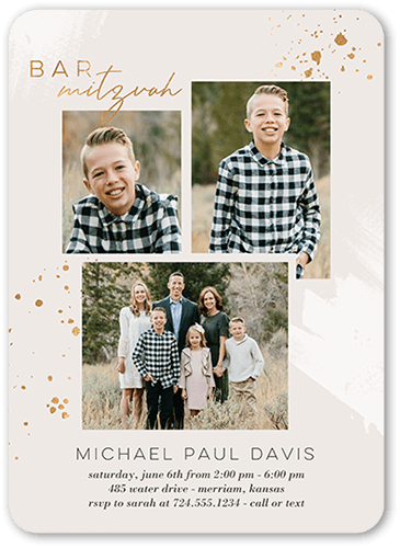 Bold Speckles Bar Mitzvah Invitation, Rounded Corners