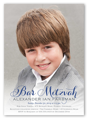 Bar Mitzvah Overlay Bar Mitzvah Invitation, Blue, Standard Smooth Cardstock, Square