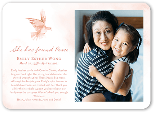 Watercolor Dove Sympathy Card, Pink, 5x7 Flat, Standard Smooth Cardstock, Rounded, Chenille