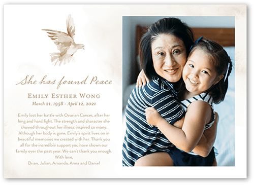 Watercolor Dove Sympathy Card, Brown, 5x7 Flat, Matte, Signature Smooth Cardstock, Square