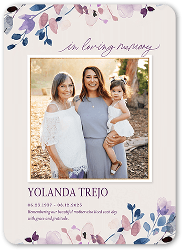 Floral Feature Sympathy Card, Pink, 5x7 Flat, Pearl Shimmer Cardstock, Rounded, Chenille