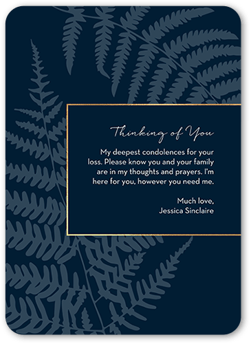 Deepest Condolences Sympathy Card, Blue, 5x7 Flat, Write Your Own Greeting, Matte, Signature Smooth Cardstock, Rounded, Midnight