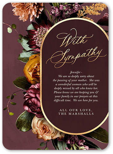 Floral Tranquillity Sympathy Card, Red, 5x7 Flat, Standard Smooth Cardstock, Rounded, Velvet