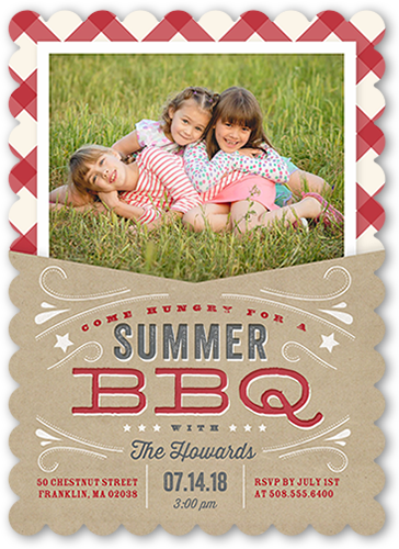 BBQ Holiday Summer Invitation, Red, Pearl Shimmer Cardstock, Scallop