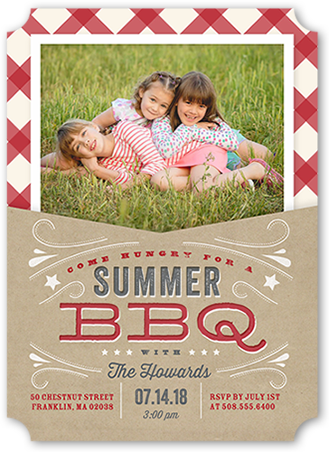 BBQ Holiday Summer Invitation, Red, Pearl Shimmer Cardstock, Ticket