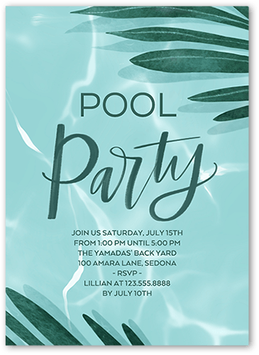 Cool Pool Party Summer Invitation, Blue, 5x7 Flat, Standard Smooth Cardstock, Square