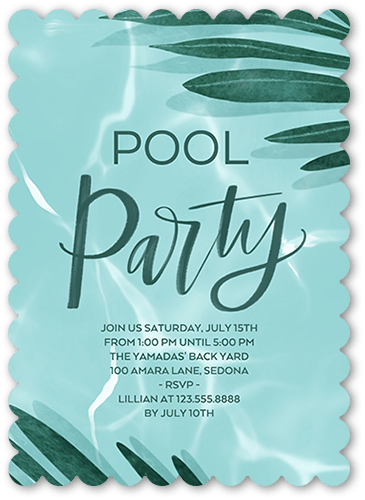 Cool Pool Party Summer Invitation, Blue, 5x7, Pearl Shimmer Cardstock, Scallop