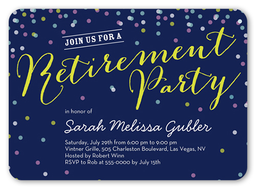 Retirement Confetti Summer Invitation, Blue, Pearl Shimmer Cardstock, Rounded