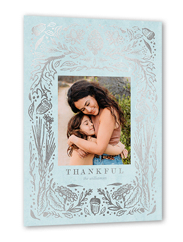 Gorgeous Fall Frame Fall Greeting, Blue, Silver Foil, 5x7 Flat, Luxe Double-Thick Cardstock, Square, Blue
