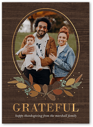 Delicate Leaves Fall Greeting, Brown, 5x7 Flat, Luxe Double-Thick Cardstock, Square, Brown